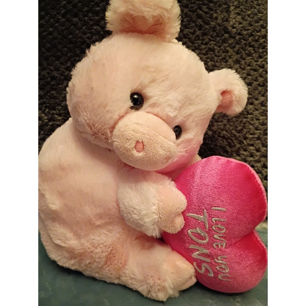 Good Used Condition Aurora Pink Pig Plush With A Heart Says I Love You Tons